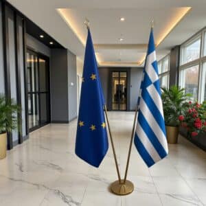 drapeau Grèce et UE sur pied