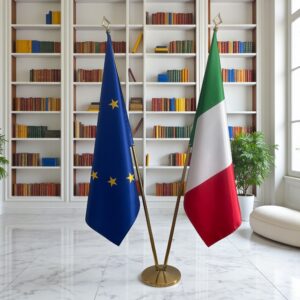 drapeau Italie et UE sur pied