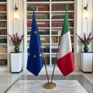 drapeau Italie et UE sur pied