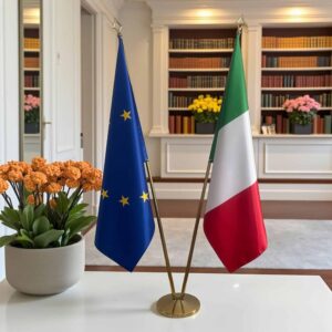 drapeau Italie et UE sur pied