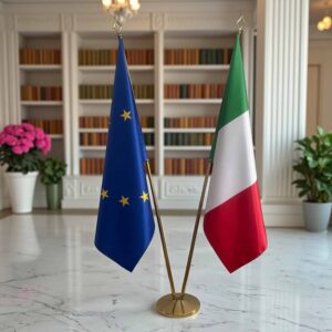 drapeau Italie et UE sur pied