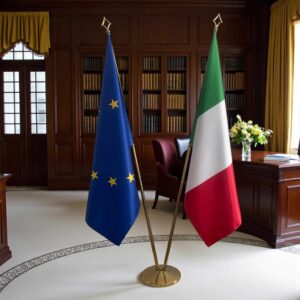 drapeau Italie et UE sur pied