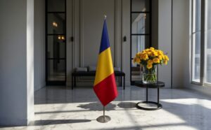 drapeau Roumanie avec pied