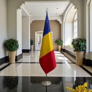 drapeau Roumanie avec pied