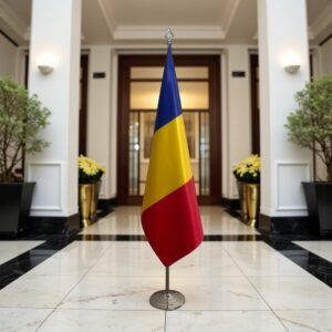 drapeau Roumanie avec pied