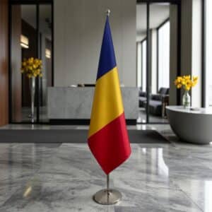 drapeau Roumanie avec pied