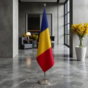 drapeau Roumanie avec pied