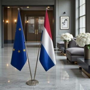 drapeau Pays-Bas et UE sur pied